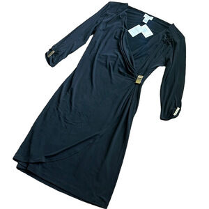 NWT Carmen Marc Valvo Black Long Sleeve Wrap Dress Size M